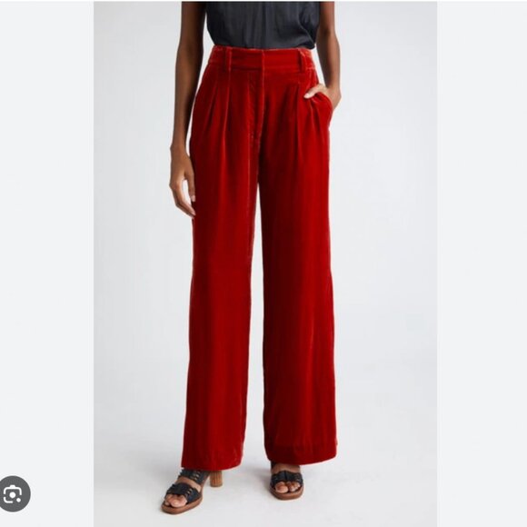 Ulla Johnson Veronica Orange Velvet Wide Leg Trouser Pants - Picture 3 of 11